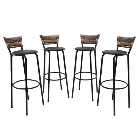 Kit 4 Banquetas 80cm para Balcão Ilha Bancada Área Gourmet Encosto em Junco Banco Itagold