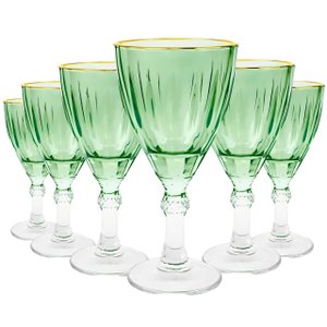 Jogo com 6 Taças para Licor Dominic de Vidro Verde Borda Dourada 55ml
