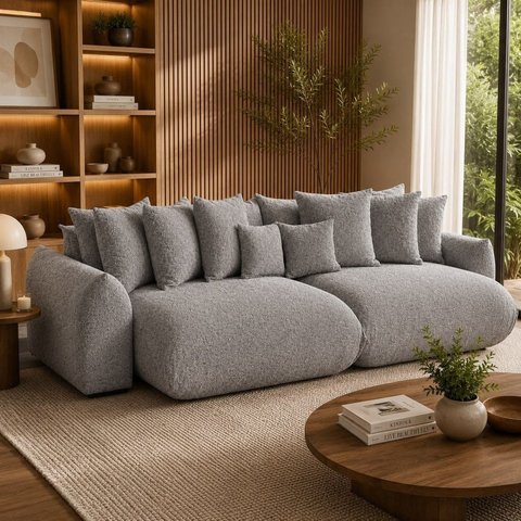 Sofá Retrátil 4 Lugares Bouclê Armani 2,50 Mts Cinza