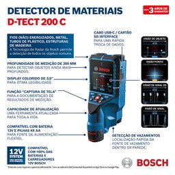Detector Escanner de Parede para Metais e Pvc até 200mm D-tect 200 Bosch 06010816g0 Detect 200 - 060 - 2