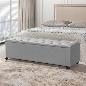 Recamier Baú com Rodízios Cancun 1,30m Linho Cinza