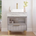 Ver imagem 1 de Gabinete para Banheiro 70cm com 1 Porta 1 Gaveta e Cuba de Sobrepor Bariloche Cinza/Platina