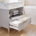 Ver imagem 4 de Gabinete para Banheiro 70cm com 1 Porta 1 Gaveta e Cuba de Sobrepor Bariloche Cinza/Platina