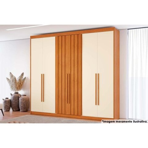 Guarda Roupa 6 Portas (2 Ripadas) e 8 Gavetas Grécia Cinamomo-off White - Conquista