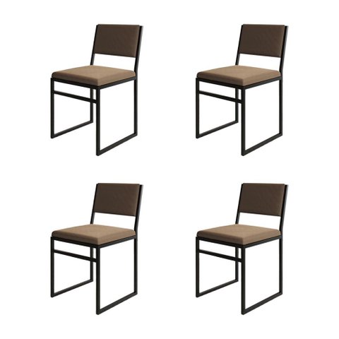 Kit 4 Cadeiras de Jantar Industrial Isa Assento Veludo Marrom para Mesa Sala Cozinha Decor - Marrom