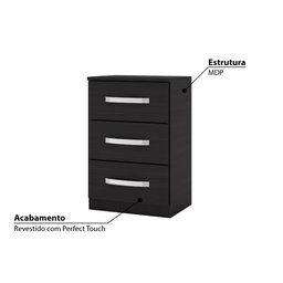 Kit 2 Mesas de Cabeceira 3 Gavetas Domus - Preto - 2