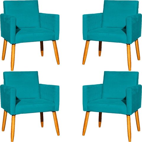 Kit 4 Poltrona para Sala Recepção Consultório Cadeira Nina Suede Cores Pés Palito