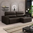 Ver imagem 1 de Sofá Retrátil 4 Lugares 284cm 2 Módulos Nero com USB Couro Marrom G52 - Gran Belo