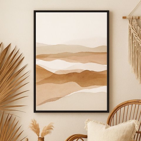 Quadro Canvas Estilo Boho - Paisegem Minimalista-mold.preta:70x50cm