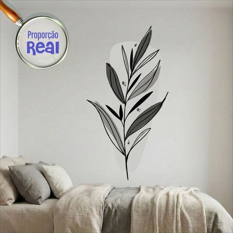 Adesivo Floral Boho Cinza Estilo Nórdico 79x150 Minimalista Mod.03