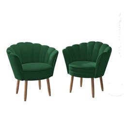 Kit 02 Poltronas Decorativas Pétala Luxo Veludo Verde Pés Palito - Visan Estofados - 2