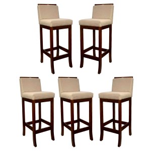 Kit 5 Banquetas Alta para Cozinha Americana Turim Madeira Castanho Linho Bege Ccs