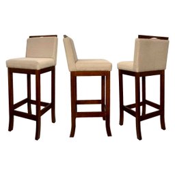 Kit 5 Banquetas Alta para Cozinha Americana Turim Madeira Castanho Linho Bege Ccs - 2