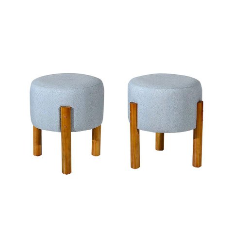Kit com 2 Puff Luxo Redondo com Pés de Madeira Conforto e Sofisticação - Cinza