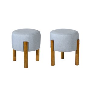 Kit com 2 Puff Luxo Redondo com Pés de Madeira Conforto e Sofisticação - Cinza