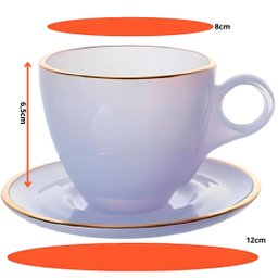 Jogo de Xícaras de Chá Matte Salmão com Borda Dourada em Cristal com Pires 170ml - 8 Peças - 2