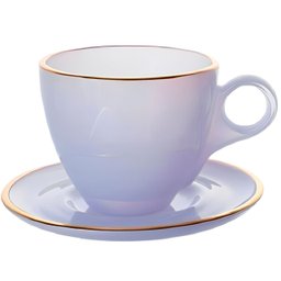 Jogo de Xícaras de Chá Matte Salmão com Borda Dourada em Cristal com Pires 170ml - 8 Peças - 3