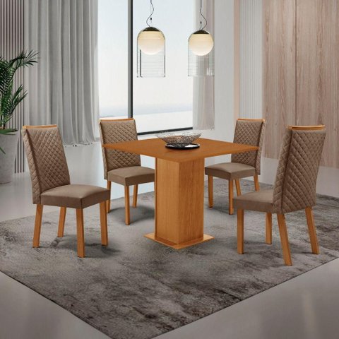 Mesa Jantar Loren Lira 4 Lugares Quadrada MDF 90cm Café Moderna