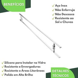 Puxador Inox Para Porta De Correr Vidro Madeira 160 cm M.S - 3