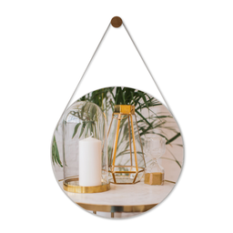 Espelho Decorativo Sala Alça Em Couro 60cm + Suporte Pino:Gelo - 1