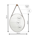 Ver imagem 2 de Espelho Decorativo Sala Alça Em Couro 60cm + Suporte Pino:Gelo