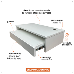 Mesa de Cabeceira Suspensa Prateleira para Computador e Note Base Monitor Moderno 60x15x30cm - 3