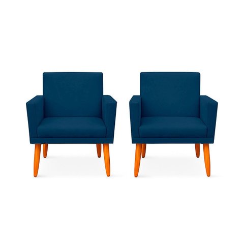 Kit 2 Poltrona Cadeira para Sala Confortável e Minimalista Paris em Suede