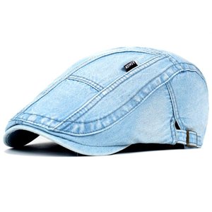 Boina Italiana Jeans Algodão de Jornaleiro Design Liso Ajustável Azul Claro
