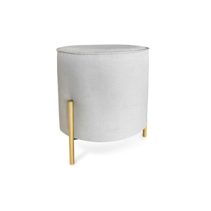 Puff Redondo Decorativo Suede com Pé de Metal Epóxi Dourado - off white
