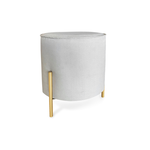 Puff Redondo Decorativo Suede com Pé de Metal Epóxi Dourado - off white