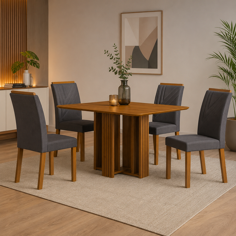 Conjunto Sala de Jantar Mesa Amanda 4 Cadeiras 120cm Miami Yescasa Marrom/Cinamomo/Chumbo
