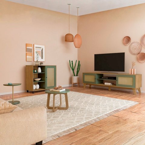 Conjunto 4 Peças Mesa de Apoio e Mesa de Centro e Buffet e Rack Charlotte