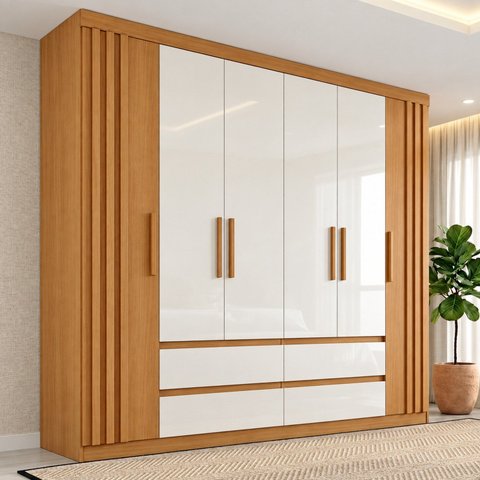 Guarda Roupa Casal 6 Portas 4 Gavetas com Apliques Ripados Riade