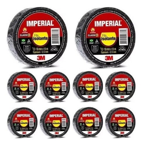 3m Imperial Rolos Fita Isolante Cor Preto 10m X 18mm Kit 10