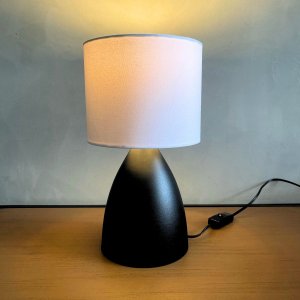 Abajur Luminária de Mesa Bojudo Preto com Cúpula Bege para Cama, Quarto, Sala, Escritório, Leitura