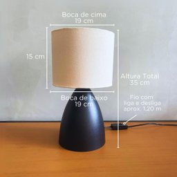 Abajur de Mesa Bojudo Preto com Cúpula Bege Decoração Cama, Quarto, Sala, Escritório, Leitura, Casa - 2