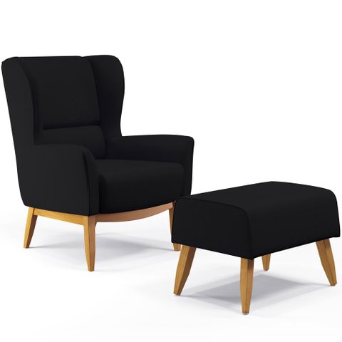 Kit Poltrona Decorativa Milena D02 com Puff Viseo Veludo Preto B-300 - Lyam Decor