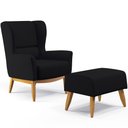 Ver imagem 1 de Kit Poltrona Decorativa Milena D02 com Puff Viseo Veludo Preto B-300 - Lyam Decor