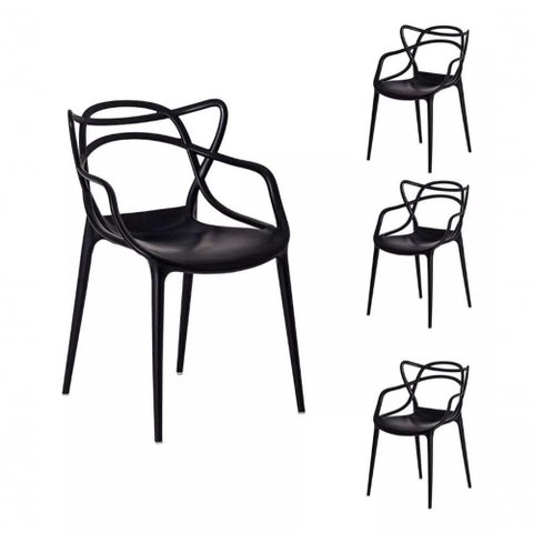 Kit com 4 Cadeira Allegra Masters 100% Polipropileno Preta