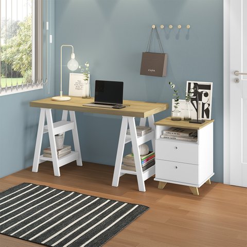 Conjunto Escritório Home: Escrivaninha 6056 + Gaveteiro 6134