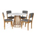 Ver imagem 1 de Mesa de Jantar Redonda Gabi Bran/jade com 4 Cadeiras Estofadas Ella Cinza Escuro