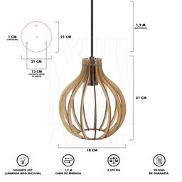 Luminaria Pendente Tripla Bali E27 Madeira Mdf Cr Desmontada:rústico - 8