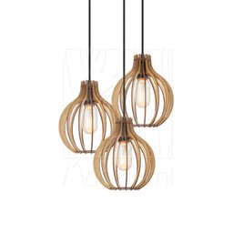 Luminaria Pendente Tripla Bali E27 Madeira Mdf Cr Desmontada:rústico - 4