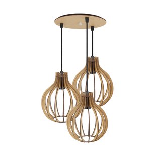 Luminaria Pendente Tripla Bali E27 Madeira Mdf Cr Desmontada:rústico