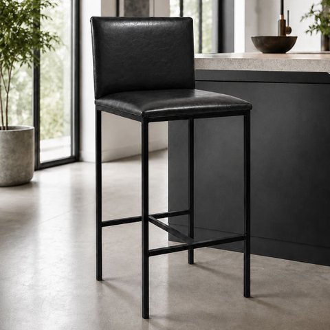 Banqueta Alta Bistrô Industrial Kiel Estofada Cor Preto - Kmj