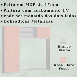 Conjugado Infantil 4 Portas 200 cm 9250 Branco Rosa Claro PLLA - 3