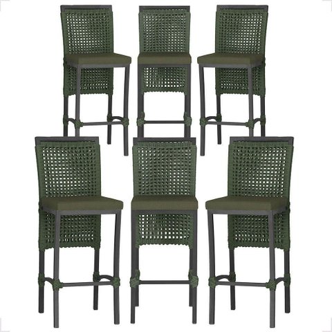 6 Banqueta em Alumínio Roma Preta Corda Náutica Tecido 13 Verde