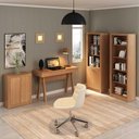 Ver imagem 1 de Kit para Escritório com Mesa Escrivaninha Estantes e Balcão 2 Gavetas Amêndoa Tecno Mobili