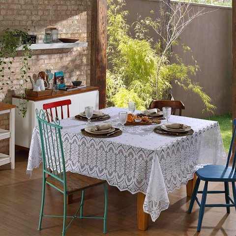 Toalha de Mesa Quadrada Rendada Clássica Arabesco 8 Lugares Interlar - Branco
