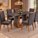 Ver imagem 2 de Conjunto Mesa de Jantar com 6 Cadeiras em Madeira Maciça Estofadas 160x79,4x80cm Mel/Cinza
